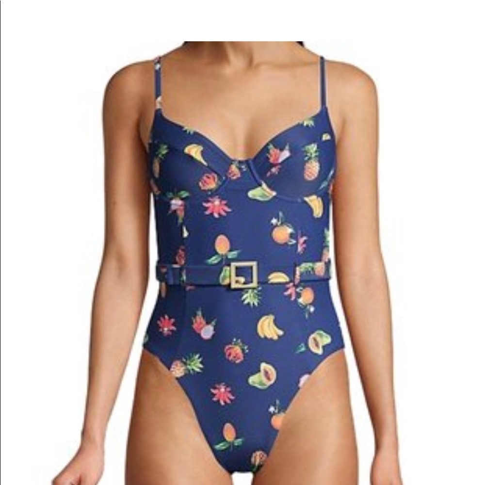 Weworewhat Blue Depth Fruit Danielle Belted Swimsuit One-piece Bathing s…